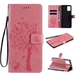 Embossing Butterfly Tree Leather Wallet Case for Motorola Moto G9 Plus - Pink