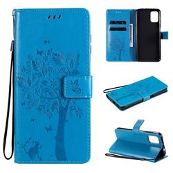 Embossing Butterfly Tree Leather Wallet Case for Motorola Moto G9 Plus - Blue