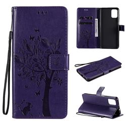 Embossing Butterfly Tree Leather Wallet Case for Motorola Moto G9 Plus - Purple