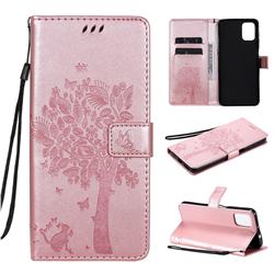 Embossing Butterfly Tree Leather Wallet Case for Motorola Moto G9 Plus - Rose Pink