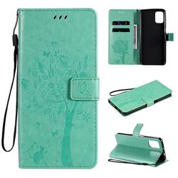 Embossing Butterfly Tree Leather Wallet Case for Motorola Moto G9 Plus - Cyan