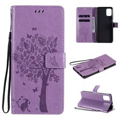 Embossing Butterfly Tree Leather Wallet Case for Motorola Moto G9 Plus - Violet