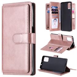 Multi-function Ten Card Slots and Photo Frame PU Leather Wallet Phone Case Cover for Motorola Moto G9 Plus - Rose Gold
