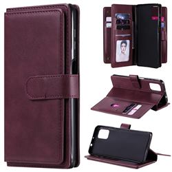 Multi-function Ten Card Slots and Photo Frame PU Leather Wallet Phone Case Cover for Motorola Moto G9 Plus - Claret