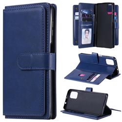 Multi-function Ten Card Slots and Photo Frame PU Leather Wallet Phone Case Cover for Motorola Moto G9 Plus - Dark Blue