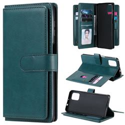 Multi-function Ten Card Slots and Photo Frame PU Leather Wallet Phone Case Cover for Motorola Moto G9 Plus - Dark Green