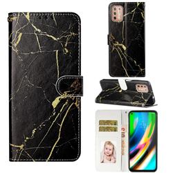 Black Gold Marble PU Leather Wallet Case for Motorola Moto G9 Plus