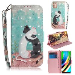 Black and White Cat 3D Painted Leather Wallet Phone Case for Motorola Moto G9 Plus