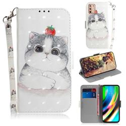 Cute Tomato Cat 3D Painted Leather Wallet Phone Case for Motorola Moto G9 Plus