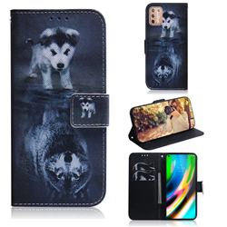 Wolf and Dog PU Leather Wallet Case for Motorola Moto G9 Plus