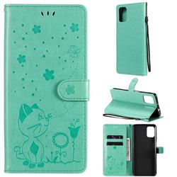 Embossing Bee and Cat Leather Wallet Case for Motorola Moto G9 Plus - Green