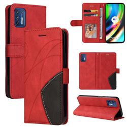 Luxury Two-color Stitching Leather Wallet Case Cover for Motorola Moto G9 Plus - Red
