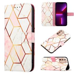 Pink White Marble Leather Wallet Protective Case for Motorola Moto G9 Plus