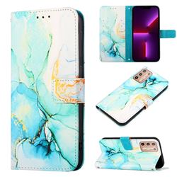 Green Illusion Marble Leather Wallet Protective Case for Motorola Moto G9 Plus