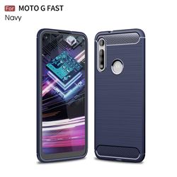 Luxury Carbon Fiber Brushed Wire Drawing Silicone TPU Back Cover for Motorola Moto G Fast - Navy
