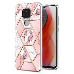 Pink Flower Marble Electroplating Protective Case Cover for Motorola Moto G Play(2021)