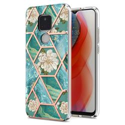 Blue Chrysanthemum Marble Electroplating Protective Case Cover for Motorola Moto G Play(2021)