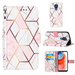 Pink White Stitching Color Marble Leather Wallet Case for Motorola Moto G Play(2021)