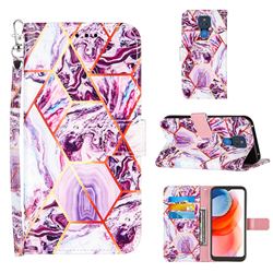 Dream Purple Stitching Color Marble Leather Wallet Case for Motorola Moto G Play(2021)