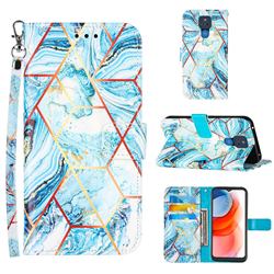 Lake Blue Stitching Color Marble Leather Wallet Case for Motorola Moto G Play(2021)