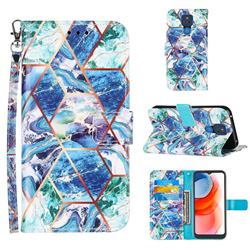 Green and Blue Stitching Color Marble Leather Wallet Case for Motorola Moto G Play(2021)