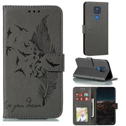 Intricate Embossing Lychee Feather Bird Leather Wallet Case for Motorola Moto G Play(2021) - Gray