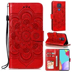 Intricate Embossing Datura Solar Leather Wallet Case for Motorola Moto G Play(2021) - Red