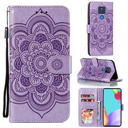 Intricate Embossing Datura Solar Leather Wallet Case for Motorola Moto G Play(2021) - Purple