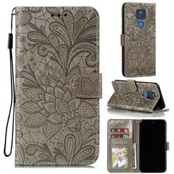 Intricate Embossing Lace Jasmine Flower Leather Wallet Case for Motorola Moto G Play(2021) - Gray