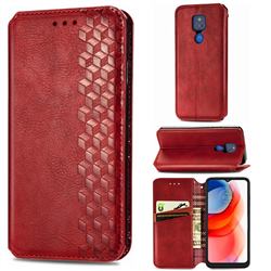 Ultra Slim Fashion Business Card Magnetic Automatic Suction Leather Flip Cover for Motorola Moto G Play(2021) - Red