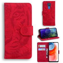 Intricate Embossing Tiger Face Leather Wallet Case for Motorola Moto G Play(2021) - Red