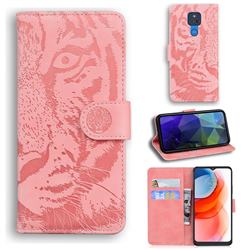 Intricate Embossing Tiger Face Leather Wallet Case for Motorola Moto G Play(2021) - Pink