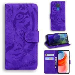 Intricate Embossing Tiger Face Leather Wallet Case for Motorola Moto G Play(2021) - Purple