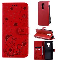 Embossing Bee and Cat Leather Wallet Case for Motorola Moto G Play(2021) - Red