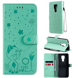 Embossing Bee and Cat Leather Wallet Case for Motorola Moto G Play(2021) - Green
