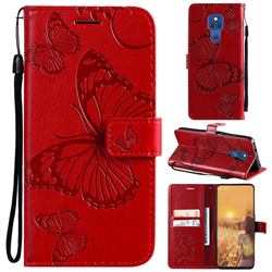 Embossing 3D Butterfly Leather Wallet Case for Motorola Moto G Play(2021) - Red