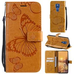 Embossing 3D Butterfly Leather Wallet Case for Motorola Moto G Play(2021) - Yellow
