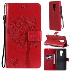 Embossing Butterfly Tree Leather Wallet Case for Motorola Moto G Play(2021) - Red