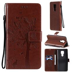 Embossing Butterfly Tree Leather Wallet Case for Motorola Moto G Play(2021) - Coffee