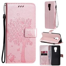 Embossing Butterfly Tree Leather Wallet Case for Motorola Moto G Play(2021) - Rose Pink
