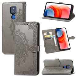 Embossing Imprint Mandala Flower Leather Wallet Case for Motorola Moto G Play(2021) - Gray