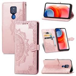 Embossing Imprint Mandala Flower Leather Wallet Case for Motorola Moto G Play(2021) - Rose Gold