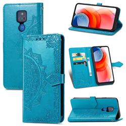 Embossing Imprint Mandala Flower Leather Wallet Case for Motorola Moto G Play(2021) - Blue