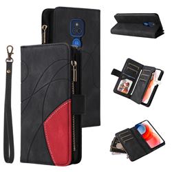 Luxury Two-color Stitching Multi-function Zipper Leather Wallet Case Cover for Motorola Moto G Play(2021) - Black