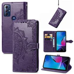 Embossing Imprint Mandala Flower Leather Wallet Case for Motorola Moto G Play(2023) - Purple