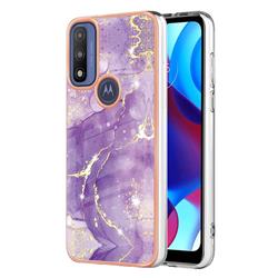Fashion Purple Electroplated Gold Frame 2.0 Thickness Plating Marble IMD Soft Back Cover for Motorola G Pure