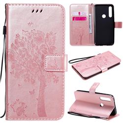 Embossing Butterfly Tree Leather Wallet Case for Motorola Moto G Power - Rose Pink