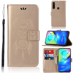 Intricate Embossing Owl Campanula Leather Wallet Case for Motorola Moto G Power - Champagne