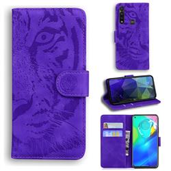Intricate Embossing Tiger Face Leather Wallet Case for Motorola Moto G Power 2020 - Purple