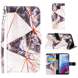 Black and White Stitching Color Marble Leather Wallet Case for Motorola Moto G Power 2021